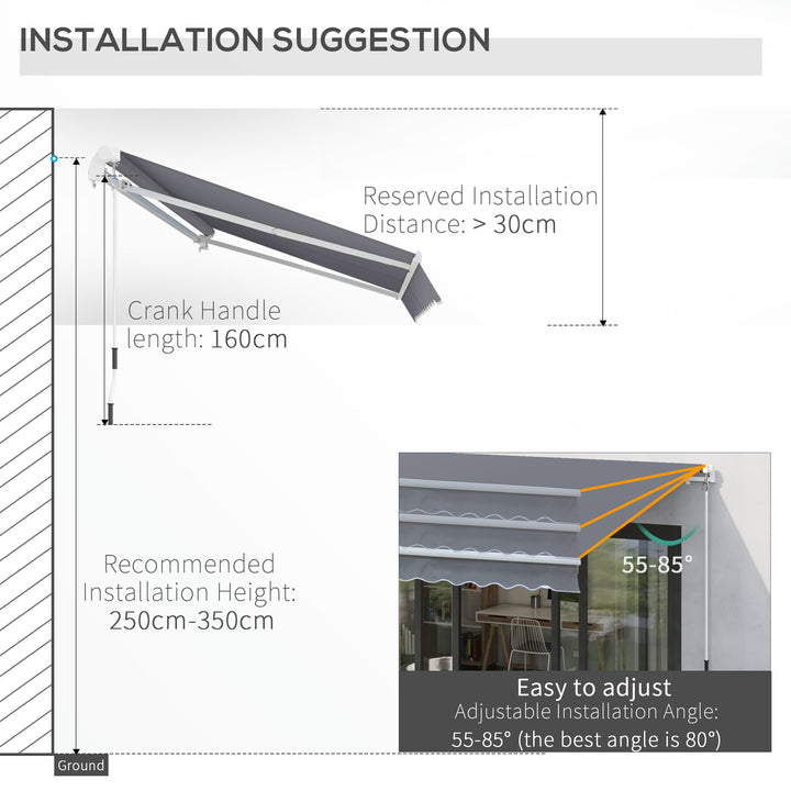 Outsunny Waterproof Garden Patio Manual Awning Canopy Sun Shade Shelter Retractable 4m x 3m-Grey | Aosom UK