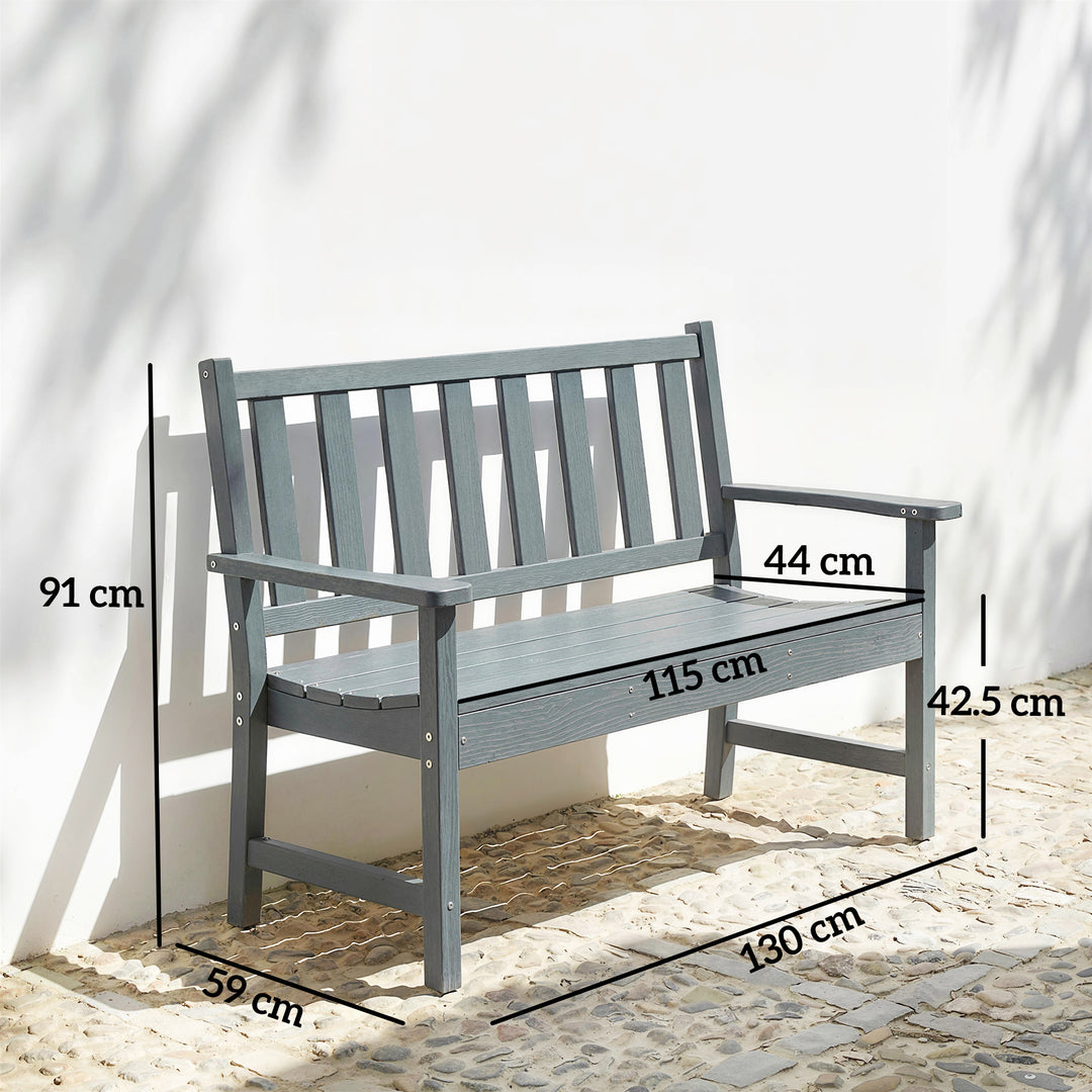 2 Seater Plastic Garden Bench, Outdoor Patio Bench with Armrest and Ba