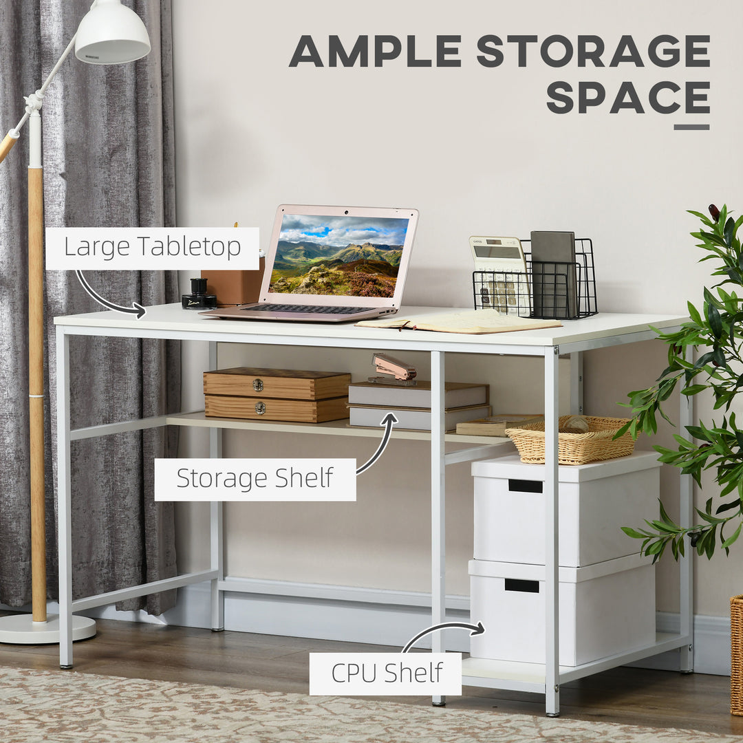 HOMCOM Compact Computer Desk, Small Writing Study Table, Home Office PC Workstation with Storage Shelf, White | Aosom UK