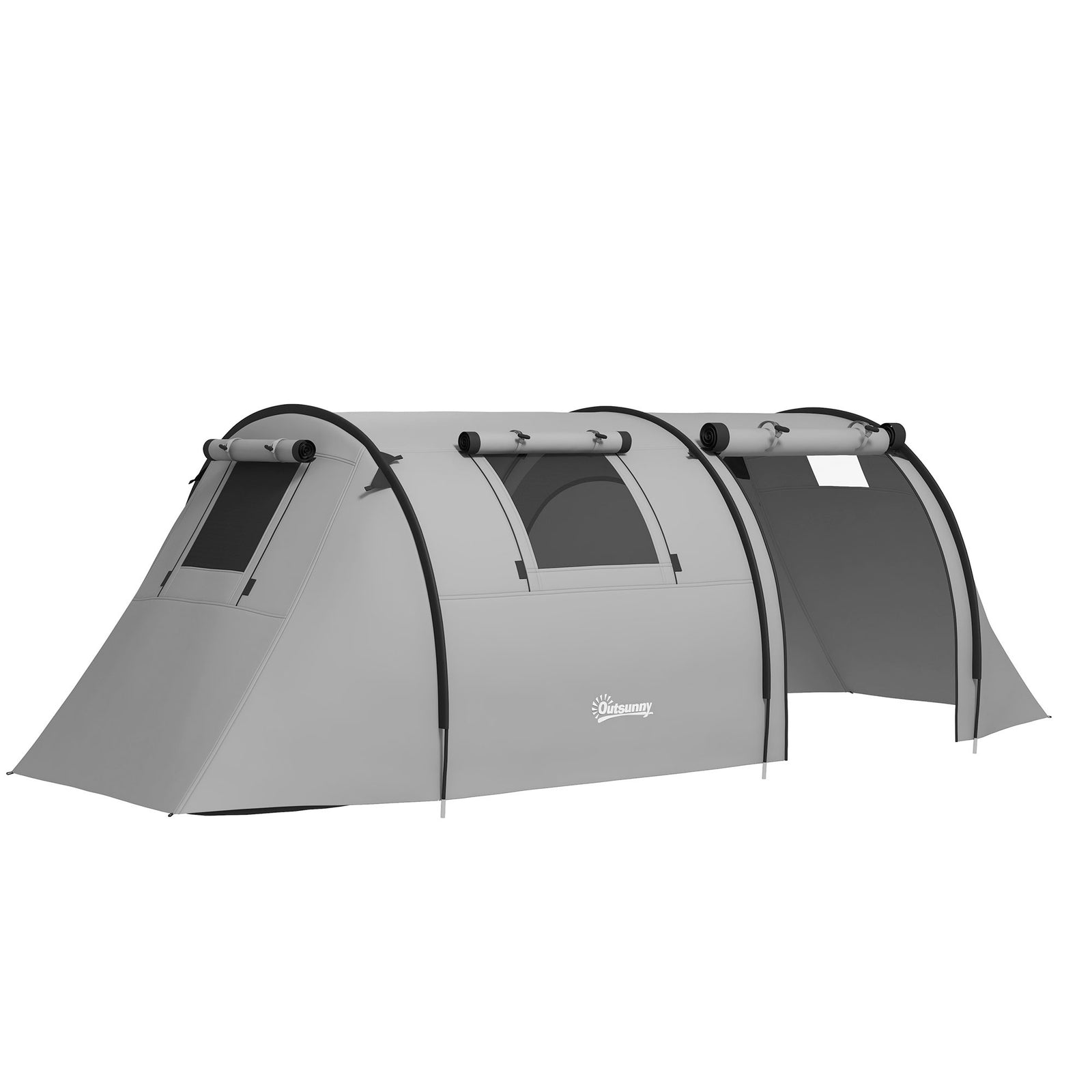 Four Man Duo Room Tunnel Tent, with Accessories - Grey
