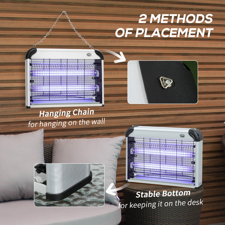 Electric Fly Zapper, 20W Electric Fly Killer, Wall Hanging Bug Zapper Indoor & Outdoor Attracting Insect Mosquito Killer, Silver Tone