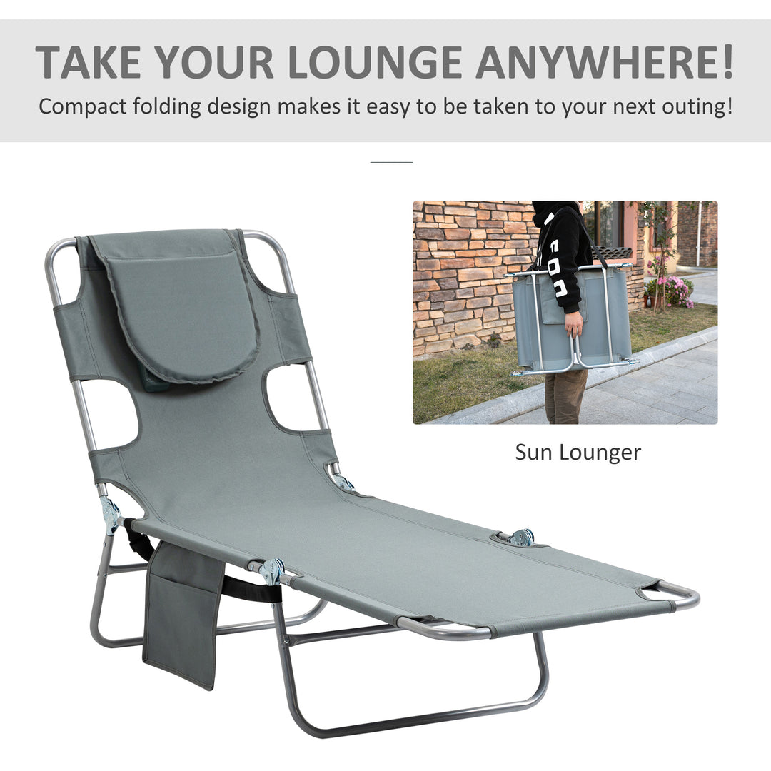 Outsunny Beach Chaise Lounge with Face Hole and Arm Slots, Portable Sun Lounger, 5