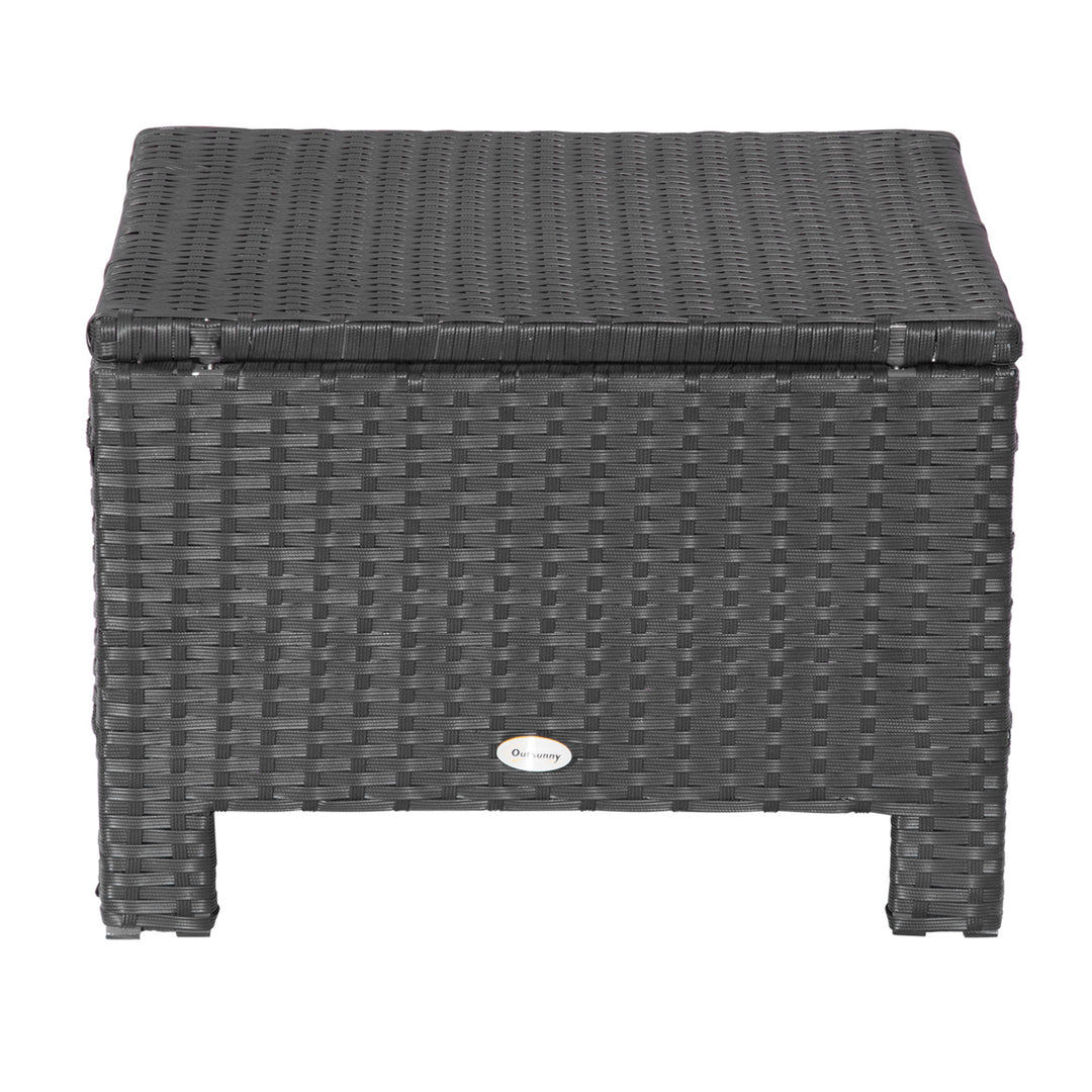 Rattan Footstool Wicker Ottoman with Padded Seat Cushion Outdoor Patio Furniture for Garden Poolside Living Room, 50 x 50 x 35 cm, Black