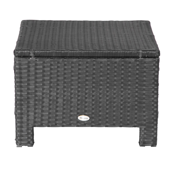 Rattan Footstool Wicker Ottoman with Padded Seat Cushion Outdoor Patio Furniture for Garden Poolside Living Room, 50 x 50 x 35 cm, Black