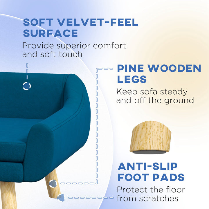 Dog Couch with Soft Cushion, Pet Sofa Bed with Wooden Frame, Removable Cover, for Medium and Large Dogs, Blue