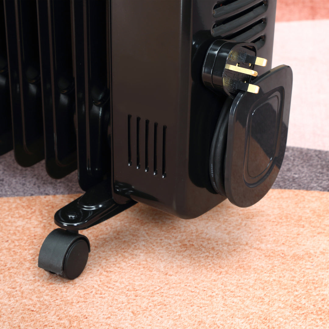 2500W Digital Display Oil Filled Radiator, 11 Fin Portable Electric Heater with Timer, Adjustable Thermostat, Three Heat settings, Safety Cut Off, Remote, Black