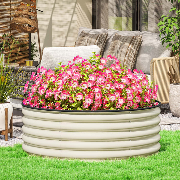 Galvanised Raised Garden Bed with Safety Edging, Outdoor Raised Planter Box with Gloves, 120 x 120 x 43cm