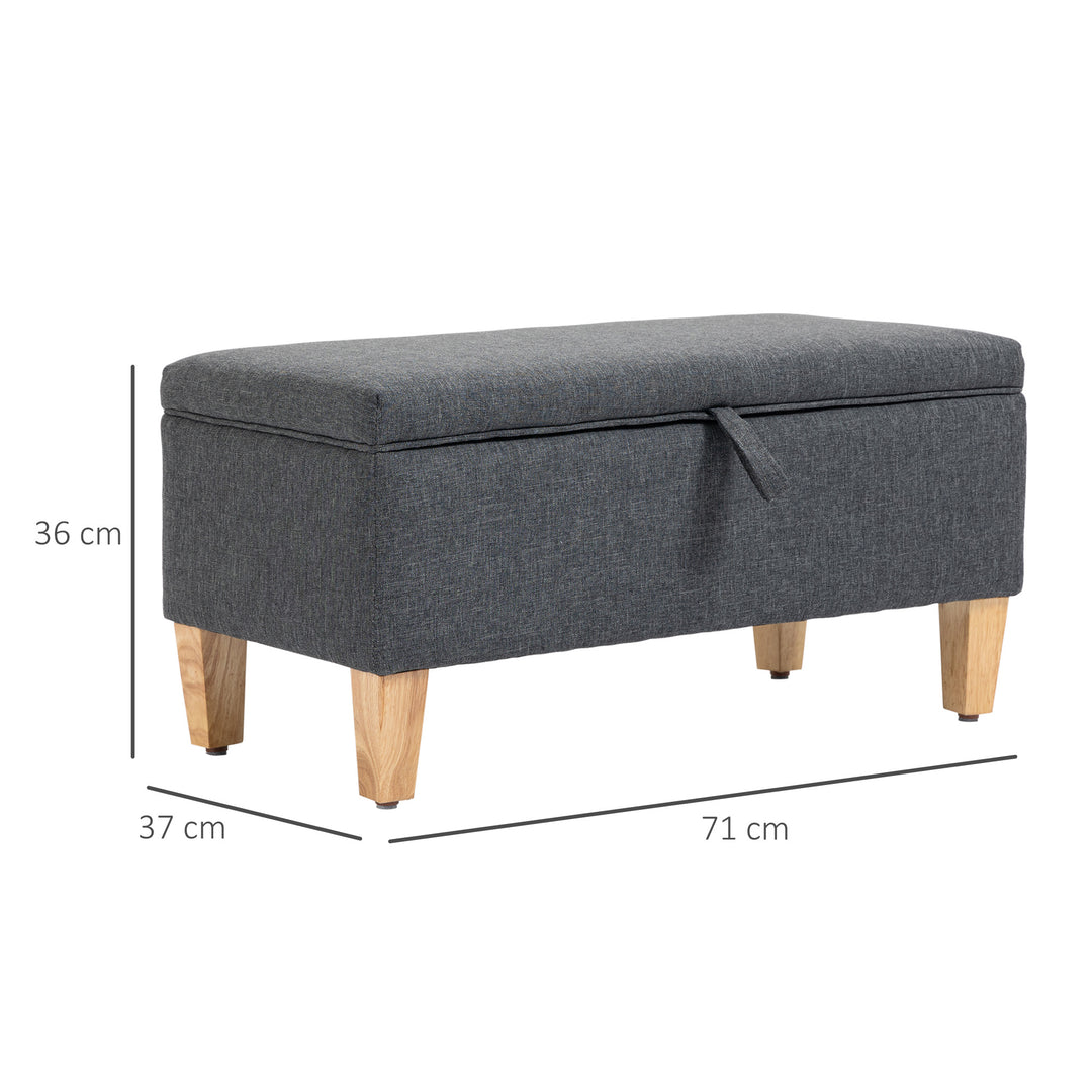 30L Linen Storage Ottoman Padded Footstool with Rubberwood Legs for Storage Box, Bed End, Shoe Bench, Seating, Dark Grey