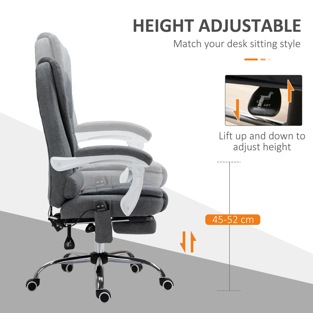 Heated 6 Points Vibration Massage Executive Office Chair Adjustable Swivel Ergonomic High Back Desk Chair Recliner with Footrest Grey