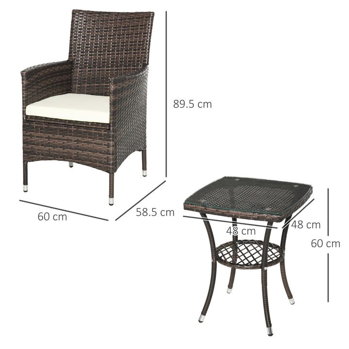 Three-Piece Rattan Chair Set, with Cushions - Brown