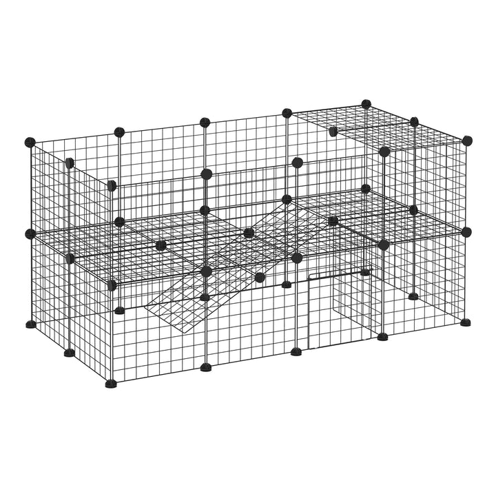 Pawhut Guinea Pig Playpen Rabbit Playpen Metal Wire Fence Indoor Outdoor Small Animal Cage 36 Panel Enclosure Black | Aosom UK