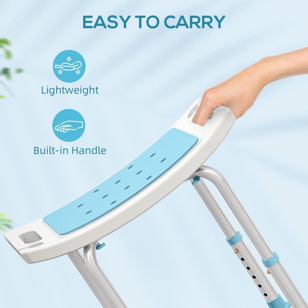 HOMCOM Shower Chair, Adjustable Height Shower Stool with Aluminium Frame and Non-Slip Feet, Bathtub Stool Seat for Elderly Disabled Handicap, Turquoise