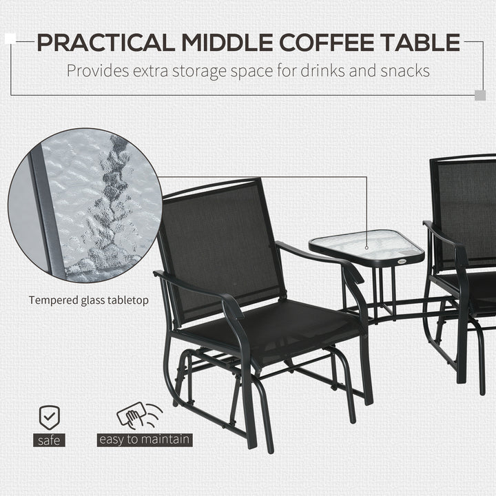 Gliding Jack and Jill Seat, with Glass-Top Table - Black