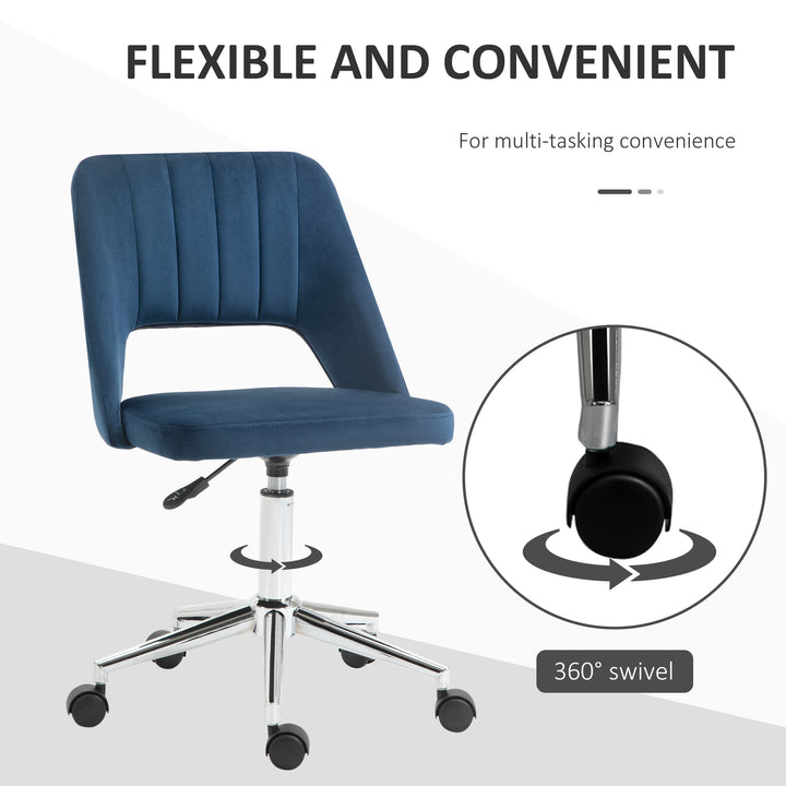 Armless Velvet-Feel Office Chair - Dark Blue