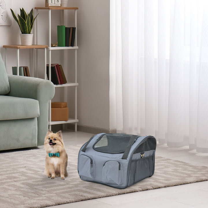 PawHut Portable Pet Carrier, Cat and Dog Travel Bag with Mesh Windows, Folding, 41 x 34 x 30 cm, Grey | Aosom UK