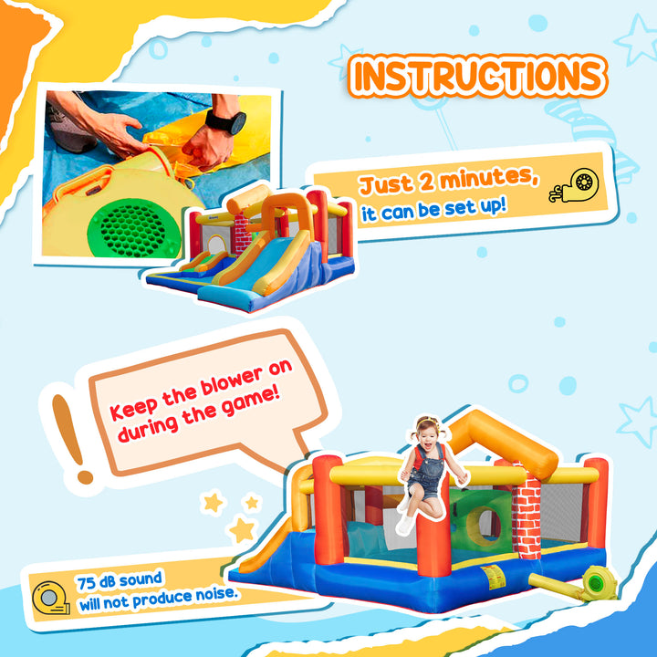 4 in 1 Kids Bouncy Castle Extra Large Double Slides & Trampoline Design Inflatable House Pool Climbing Wall with Blower Carrybag for Kids Age 3-8, 3.8 x 3.7 x 2.3m