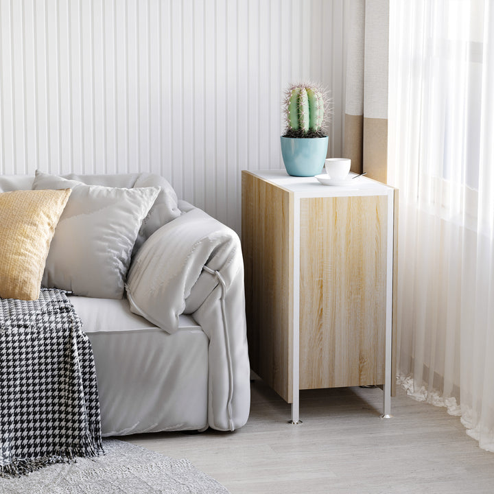 MCL Foldable Drop Leaf Dining Table Folding Workstation for Small Space with Storage Shelves Cubes Oak & White