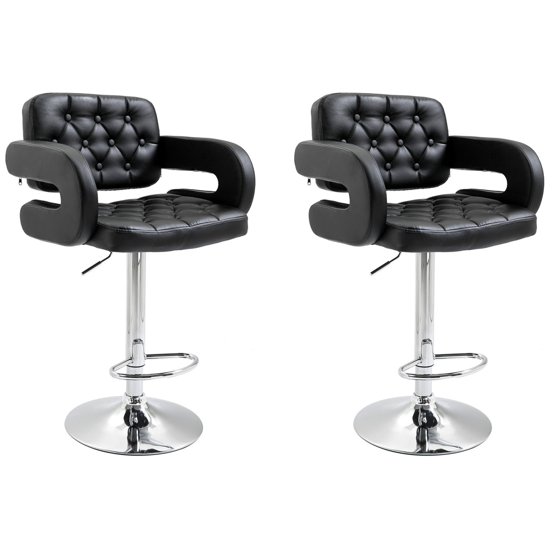 Set of 2 PU Leather Upholstered Swivel Bar Stool, Height Adjustable Barstool with Back, Armrest, Footrest for Kitchen