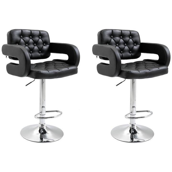 Set of 2 PU Leather Upholstered Swivel Bar Stool, Height Adjustable Barstool with Back, Armrest, Footrest for Kitchen