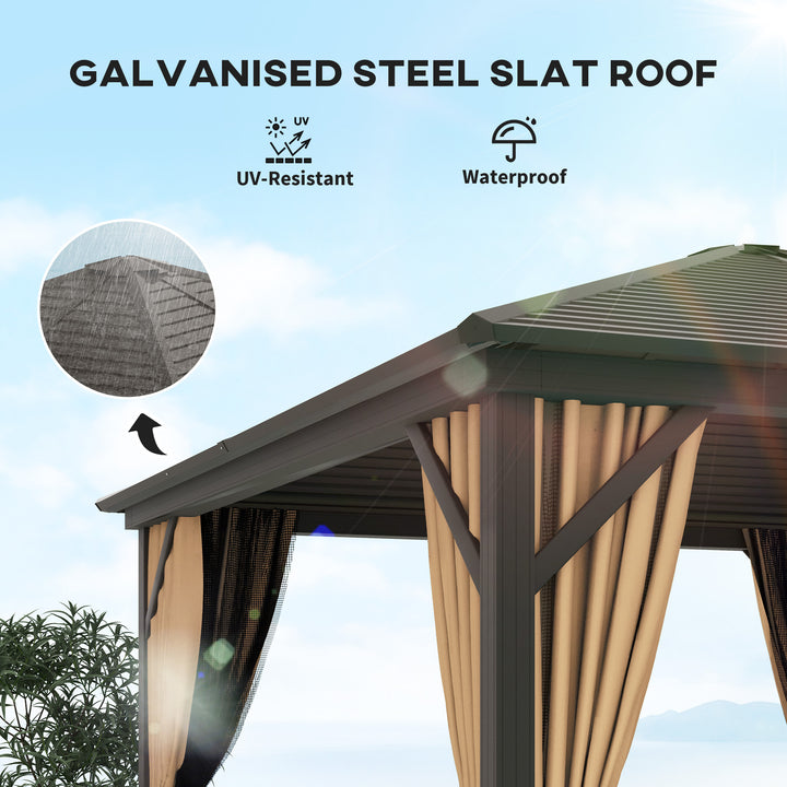 3 x 3(m) Metal Hardtop Gazebo, with Curtains and Accessories - Brown