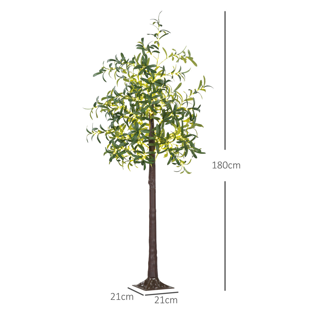 HOMCOM 6ft Olive Tree Light with 300 Warm White LED Lights, Artificial Tree for Indoor, Party, Wedding, Christmas, Home Decoration, Green