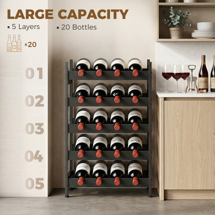 Wine Rack Freestanding Industrial Liquor Cabinet 5-Tier 20 Bottles Bar
