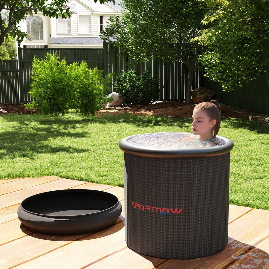 SPORTNOW 300L Outdoor Ice Bath Tub, with Lid, Cover, Carry Bag, Black