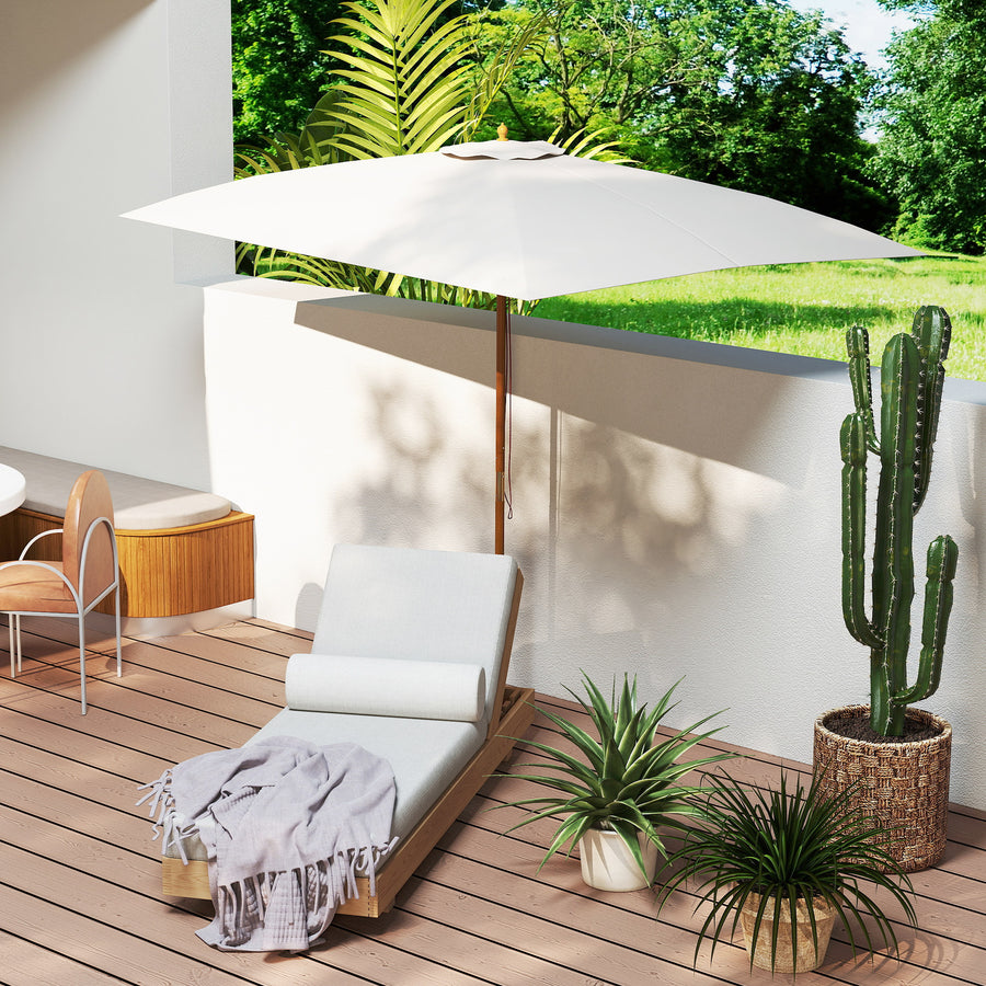 2 x 3m Wooden Garden Parasol Umbrella Outdoor Sun Shade Canopy, Cream White