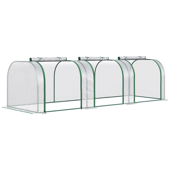 Outsunny Transparent Tunnel Greenhouse: PVC Grow House with Steel Frame, Zipper Entrances for Verdant Cultivation, 295x100x80cm | Aosom UK