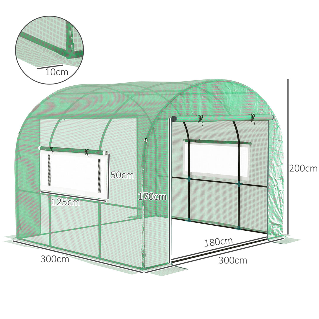 300 x 300cm Walk-In Polytunnel Greenhouse - Green