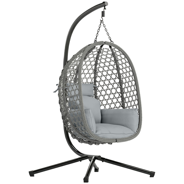 Hanging Egg Chair, Indoor Outdoor Rattan Hammock Swing Chair with Stan