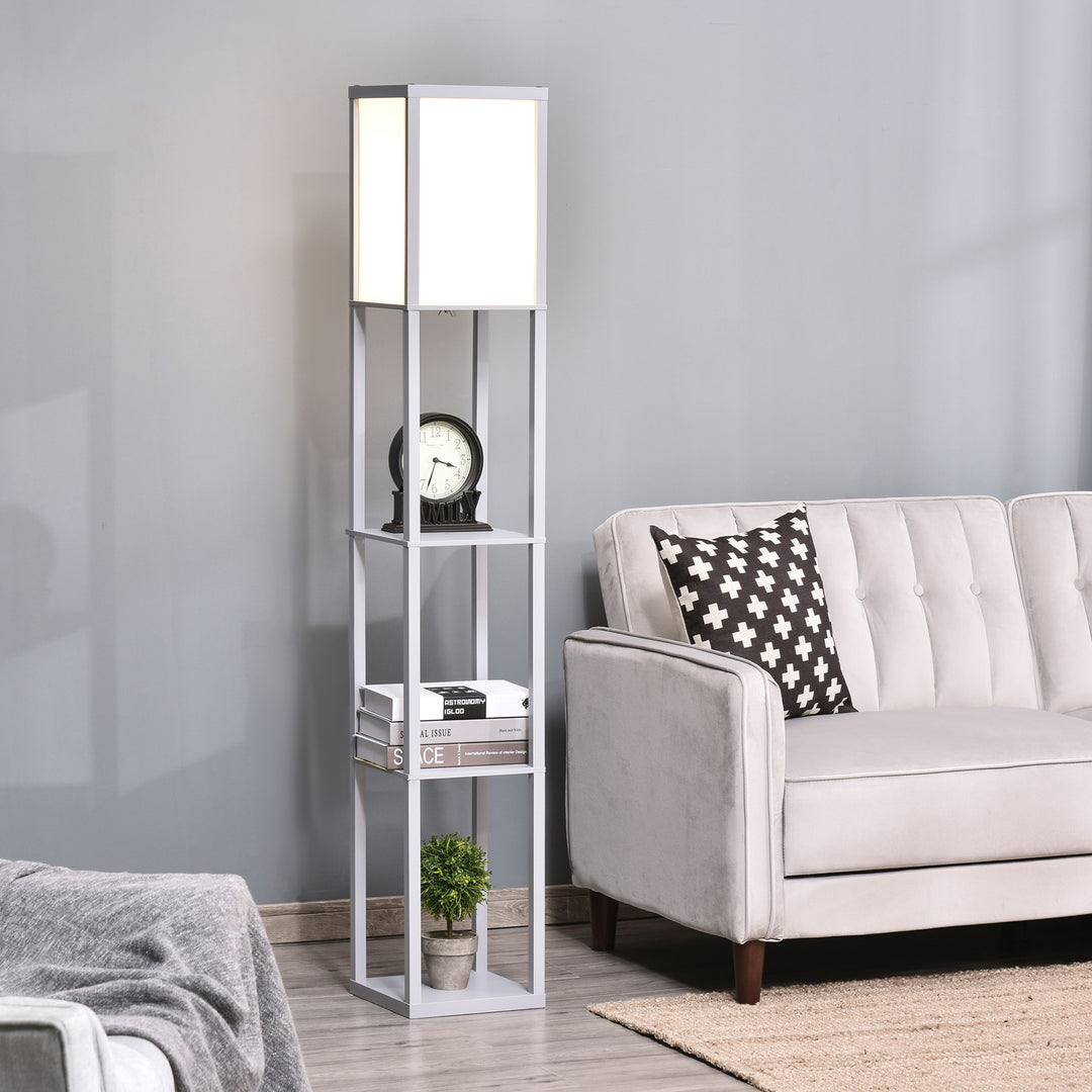 MCL 3-Tier Floor Lamp, Floor Light with Storage Shelf, Reading Standing Lamp with Acrylic Shade for Living Room, Bedroom, Kitchen, Dining Room, Office, Dorm, 160cm, Grey