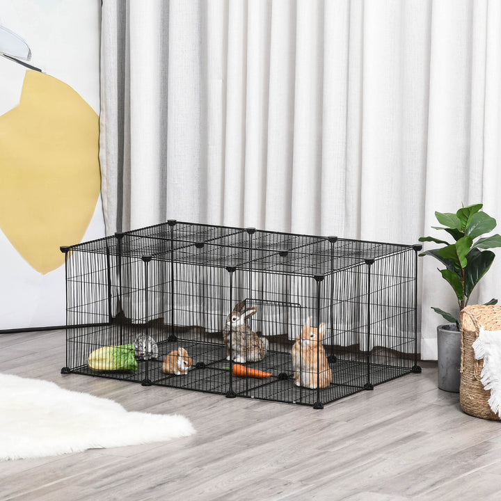 PawHut DIY Pet Playpen, Small Animal Metal Cage with Door, 22 Pieces, for Bunny, Chinchilla, Hedgehog, Guinea Pig | Aosom UK