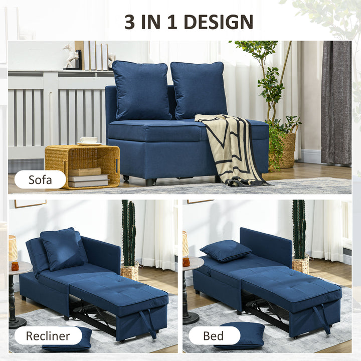 Convertible Single Sofa Bed with Thick Padded Seat, 3-in-1 Multi-Functional Sleeper Chair Bed with Magazine Pocket, for Living Room, Blue
