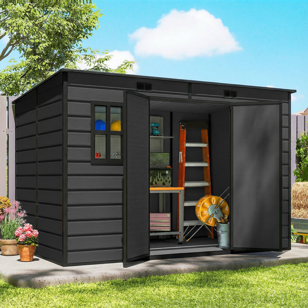 10 x 6 ft Resin Garden Shed, Outdoor Storage Shed with Floor, Windows,