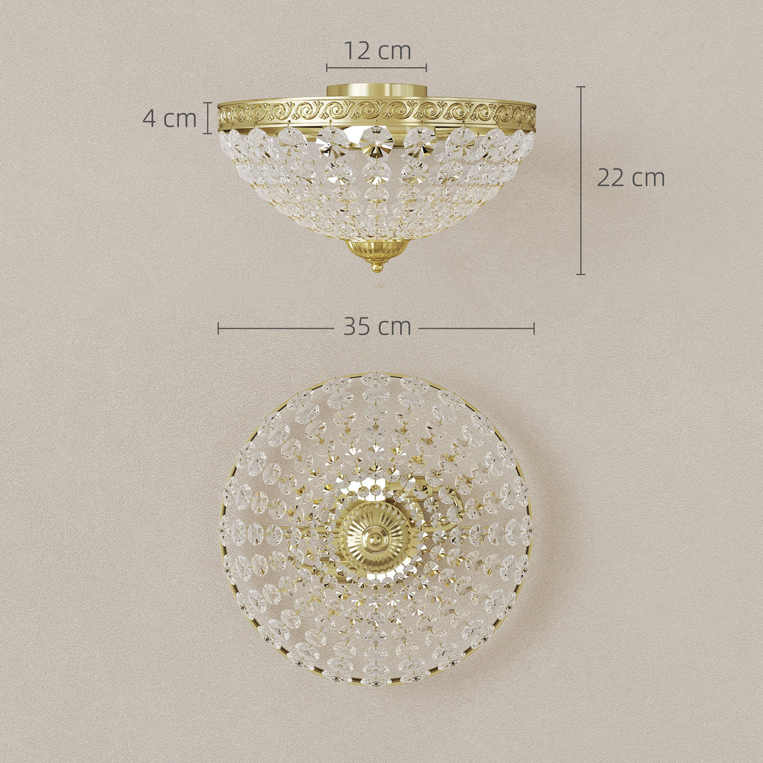 MCL Crystal Chandelier Ceiling Light with 168 Octagonal Beads, Vintage 2-Light Flush Mount Ceiling Light for Living Room, Bedroom, Hallway, Dining Room, Gold Tone