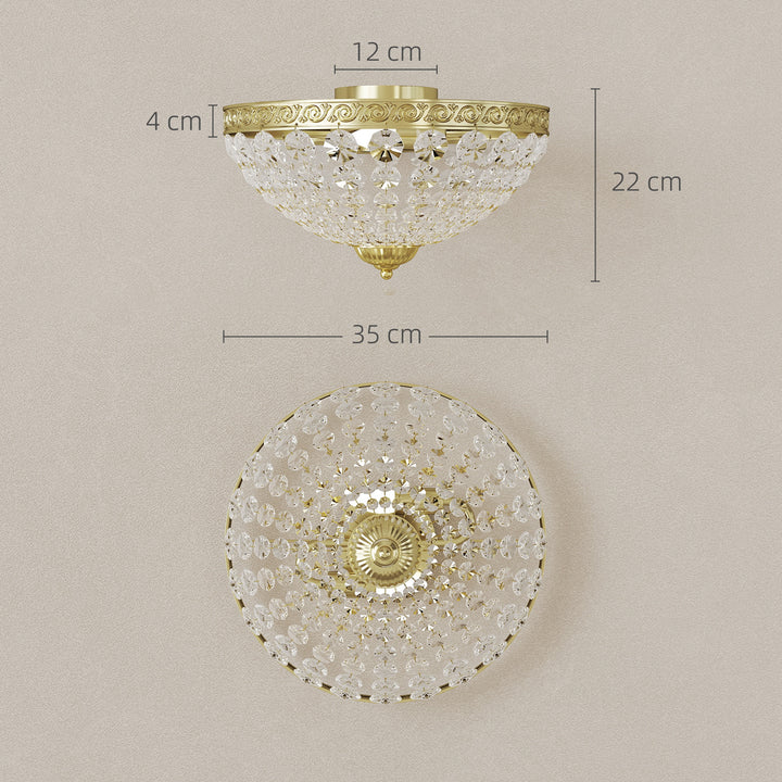 MCL Crystal Chandelier Ceiling Light with 168 Octagonal Beads, Vintage 2-Light Flush Mount Ceiling Light for Living Room, Bedroom, Hallway, Dining Room, Gold Tone