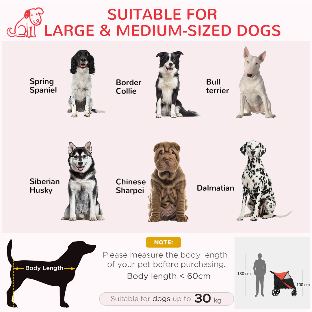 One-Click Foldable Pet Travel Stroller with Rain Cover, Cat Dog Pushchair with Universal Front Wheels, Shock Absorber, Storage Bags, Mesh Window, Safety Leash for Large and Medium Dogs (Red)