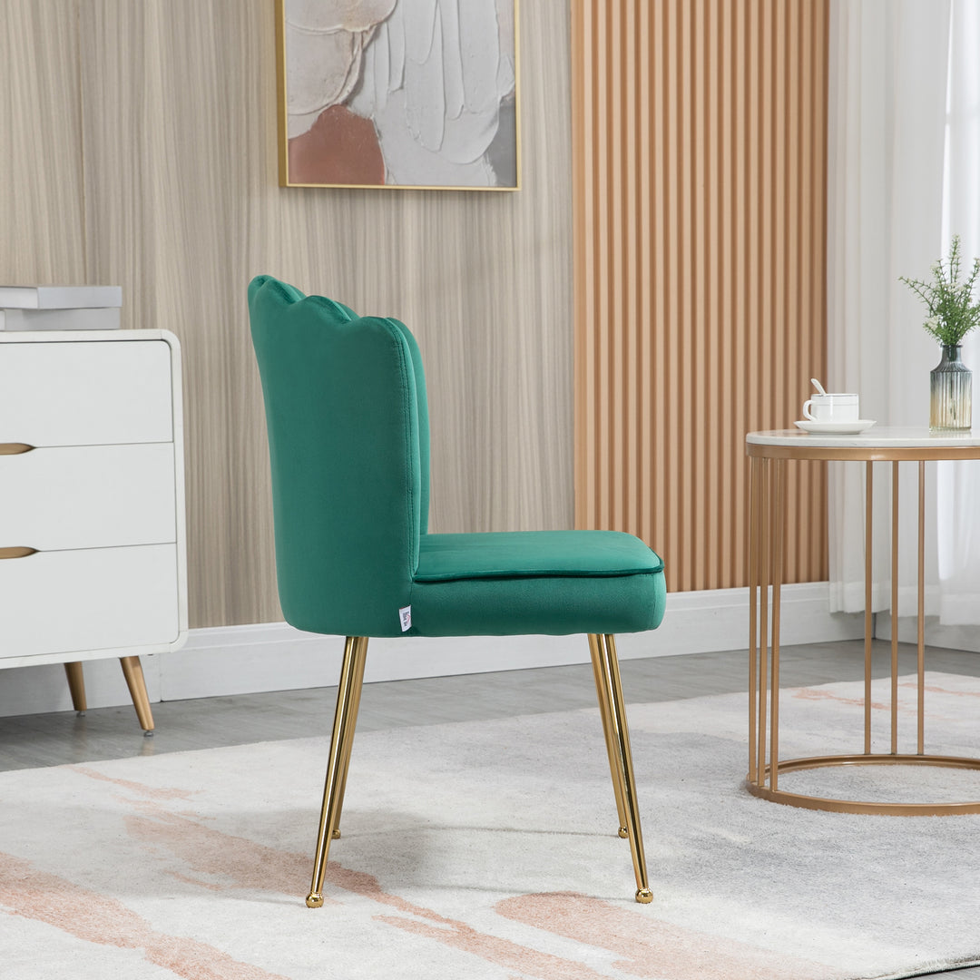 Shell Dining Chairs Set of 2, Upholstered Kitchen Chairs with Gold Metal Legs and Backrest, Velvet Fabric Lounge Leisure Chairs for Living Room, Reception Room, Green
