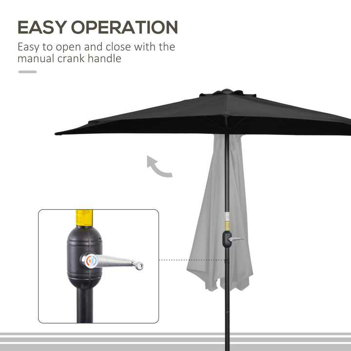 2.7m Garden Half Parasol, Outdoor Balcony Umbrella with 5 Steel Ribs, Patio Sun Shade, Black