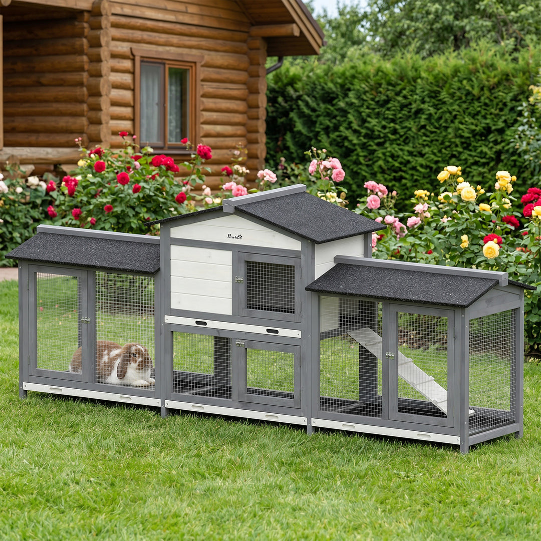 2-Tier Large Rabbit Hutch Outdoor with Double Side Run Boxes, No-leak 