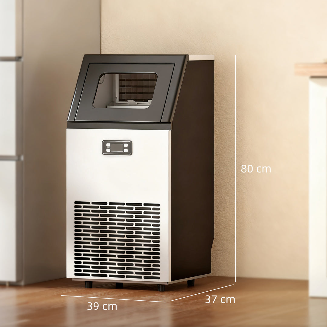 Commercial Ice Maker Machine, Freestanding Stainless Steel Ice Machine with Self-Cleaning, LCD Display, 45kg/24 Hours and 11kg Storage for Home, Office, Bar, Restaurant