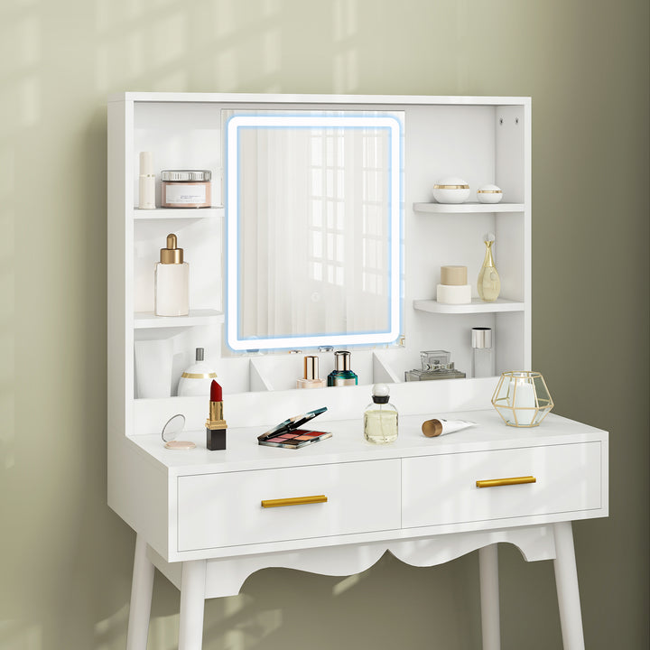 Elegant Dressing Table, with LED Mirror - White