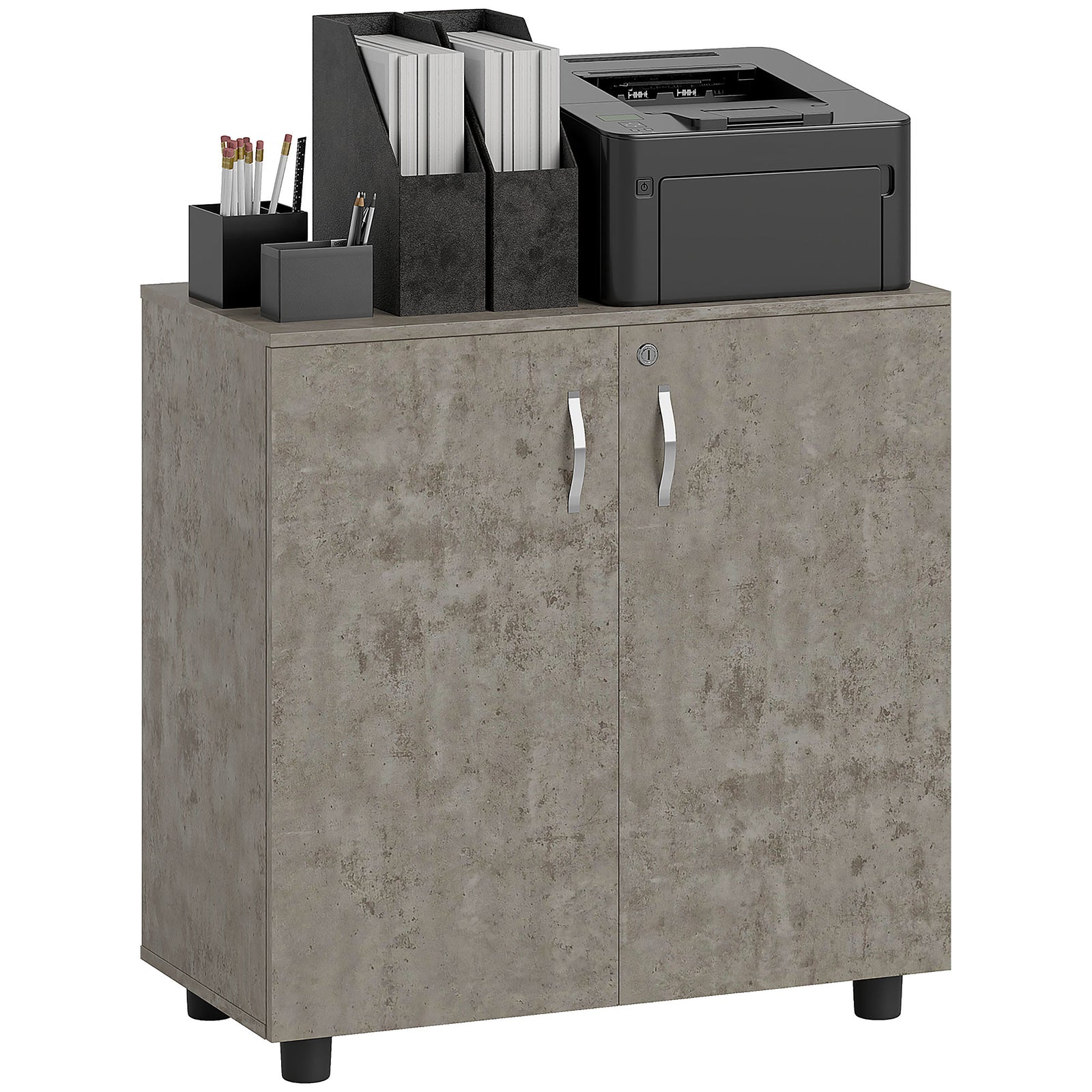 Two-Tier Locking Office Storage Cabinet - Grey