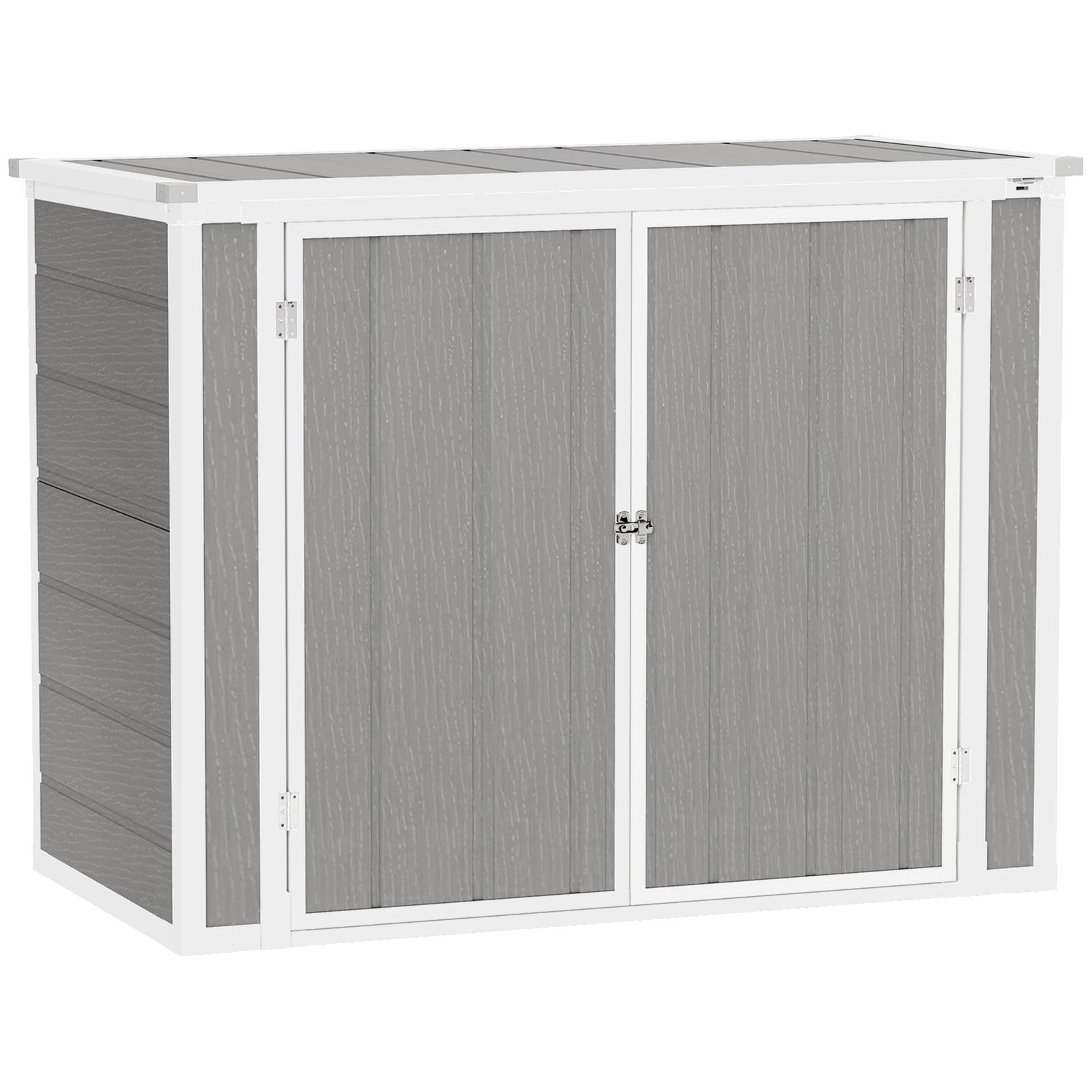 4.7 x 2.5FT Garden Shed, Double Bin Storage Shed with Lockable Doors, Outdoor Small Shed with Openable Lid for 2 Trash Cans, Garden Tools, Grey