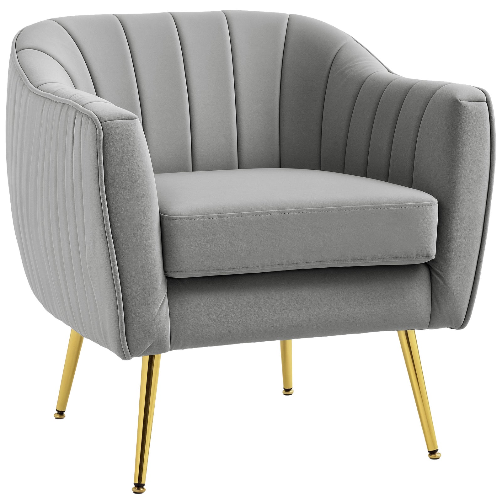 Velvet-Feel Shell Back Accent Chair - Grey