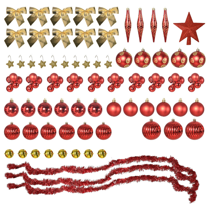 5' Artificial Prelit Christmas Trees Holiday Décor with Warm White LED Lights, Auto Open, Tinsel, Ball, Star