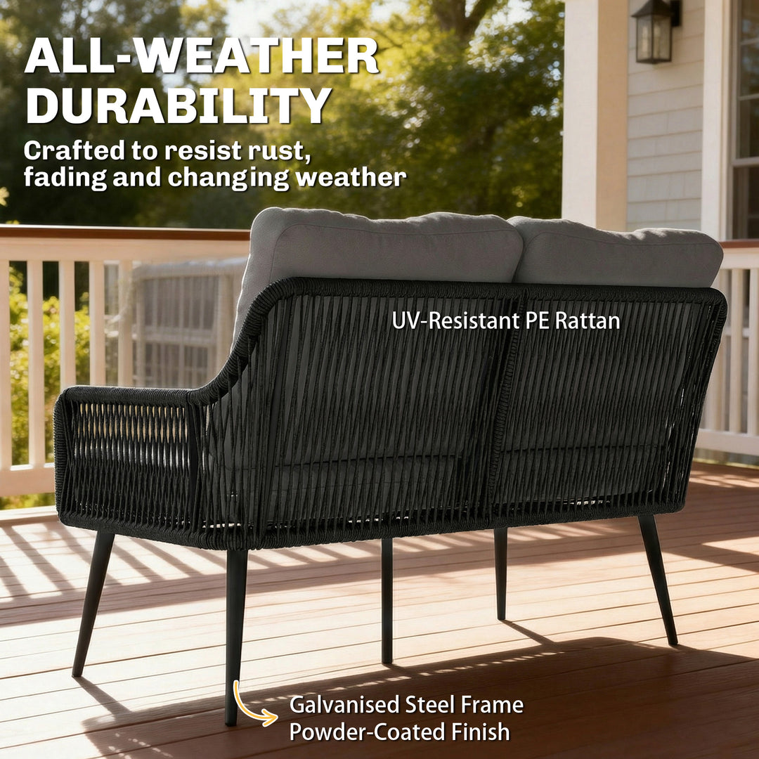 Rattan Garden Furniture Set, 4 Piece Outdoor Patio Furniture with Temp