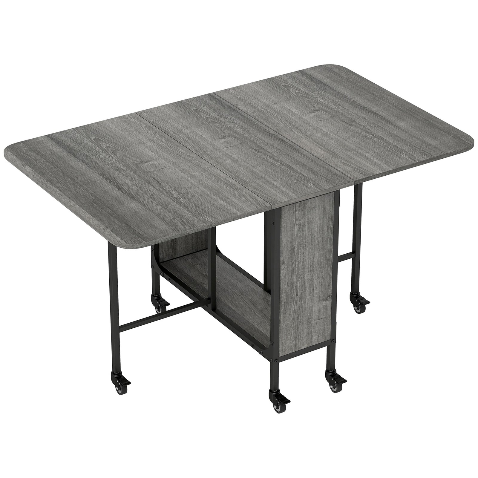 Six-Person Drop Leaf Dining Table - Grey/Black