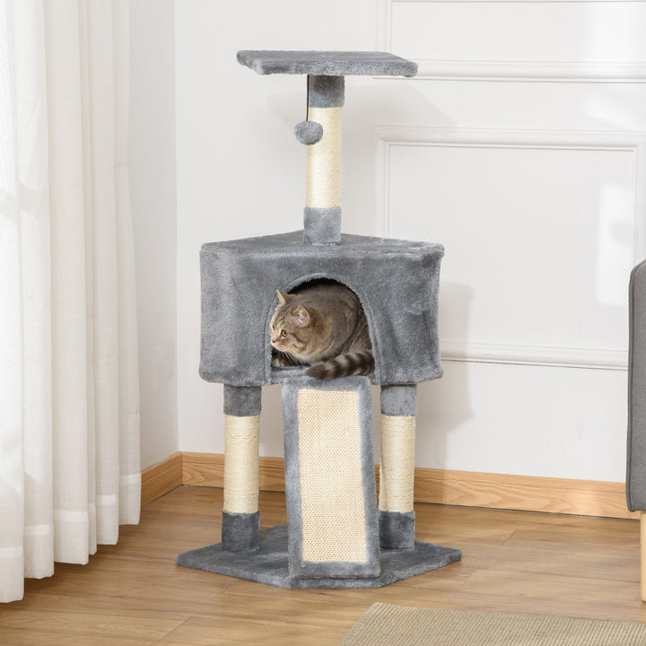 PawHut Cats 3-Tier Sisal Rope Scratching Post w/ Dangle Toy Grey | Aosom UK